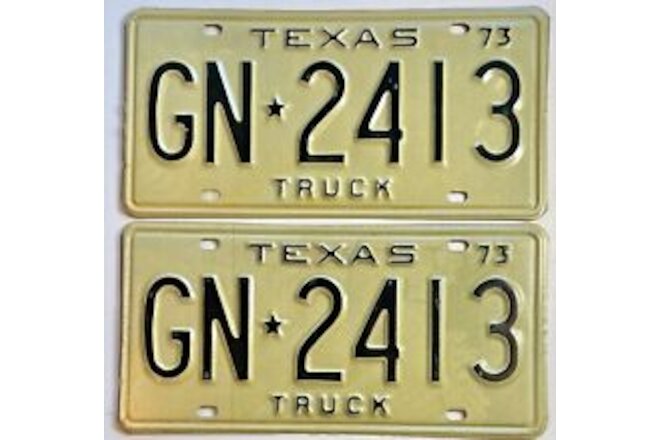 1973 NOS “Expired” Texas truck license plates GN 2413 DMV clear Ford Chevy Dodge