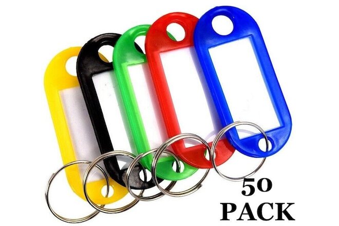 50 Pcs Plastic Key Tags Id Label Name Luggage Car Tags Split Ring Baggage Chains