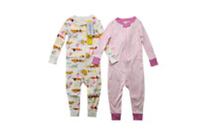 Baby Toddler Girl Footless Pajamas One-Piece Zipper 2 Pack Pink Floral 18 Months