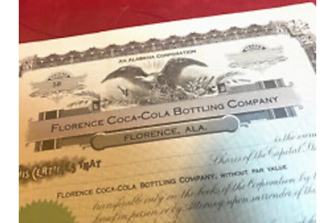 1940s Coca Cola Florence Alabama Stock Certificate Unused Mint Paper
