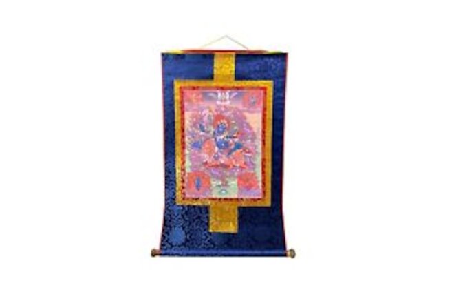 Tibetan Print Fabric Trim Protector Deity Art Wall Scroll Thangka ws2167