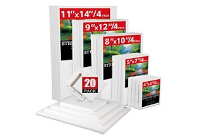 20 Pack Stretched Canvases for Painting with 4packs of 4x4 5x78x109x12 11x14 ...