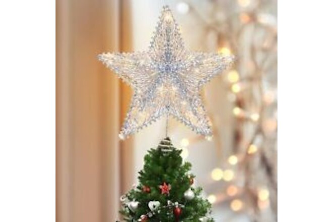 Christmas Tree Topper, LED Lighted Star Tree Topper, 9.8" Glitter Metal 3D Ch...
