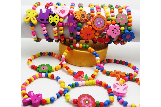 Wholesale 100pcs Kid Wood Lovely Bracelets Birthday Party Gift Favor Jewelry lot