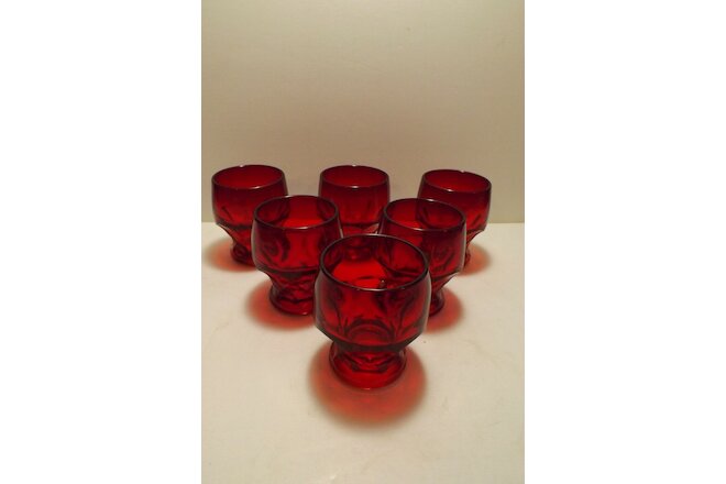 Set of 6 Vintage Ruby Red Georgian Honeycomb Flat Tumblers 4" Thumbprint 8 Oz
