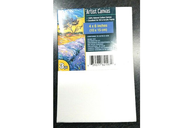 3pk 4" x 6" White Cotton Artists Canvases Canvas Painting Acrylic or Oil Paints