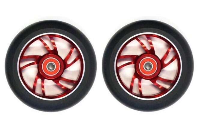 2x BulletProof Scooter Wheel Metal Alloy Core 110mm ABEC 9 Bearings ANODIZED RED