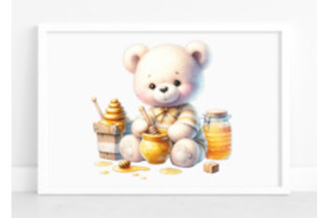 Teddy Bear Art Print, Nursery Art Print, Honey Bear, Kids Wall Art Decor