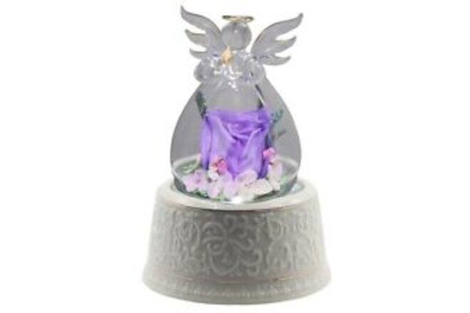 Music Box Angel Rose Figurines Gifts for Women Preserved Real Rose Glass Ange...
