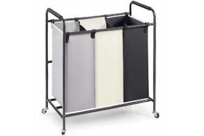 Laundry Sorter Cart 3-Section Rolling Dirty Clothes Hamper with Wheels & 600D