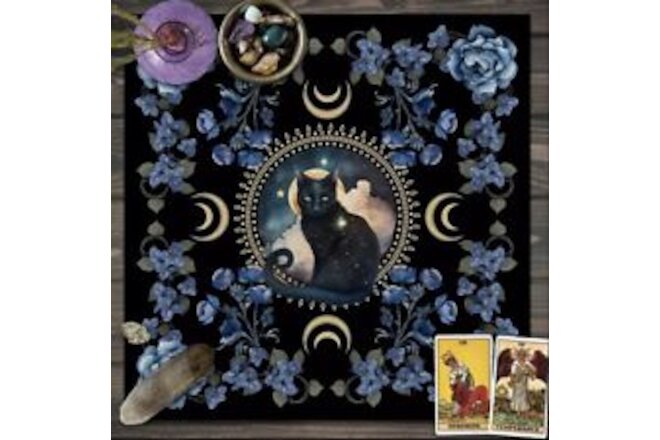 Black Mystical Cat Tarot Cloth "30x30" Fortune Fame Future Love Past Revealed