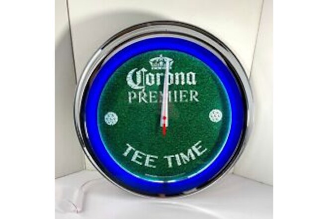 Corona Premier Beer Tee Time Golf Wall Clock Neon Light 16" Brand New