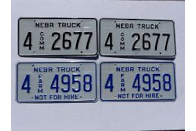 Unused Vintage Nebraska License Plate Pairs Comm Truck & Farm Truck Not For Hire