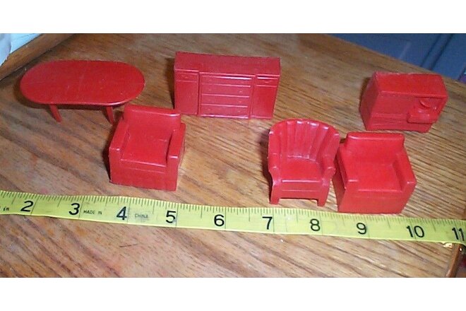 6 Vintage 1950s Marx dollhouse furniture red