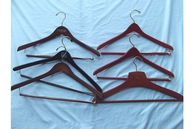 vtg lot 6 wood clothes hangers Batts wishbone advertising  Macy Jos Bank Baskin