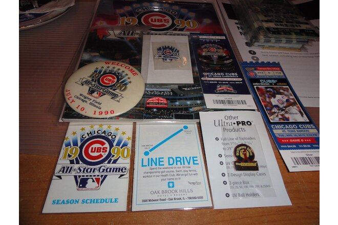 1990 Baseball All Star Game Chicago Cubs MLB PROGRAM + EXTRAS PINS,TICKETS,MORE