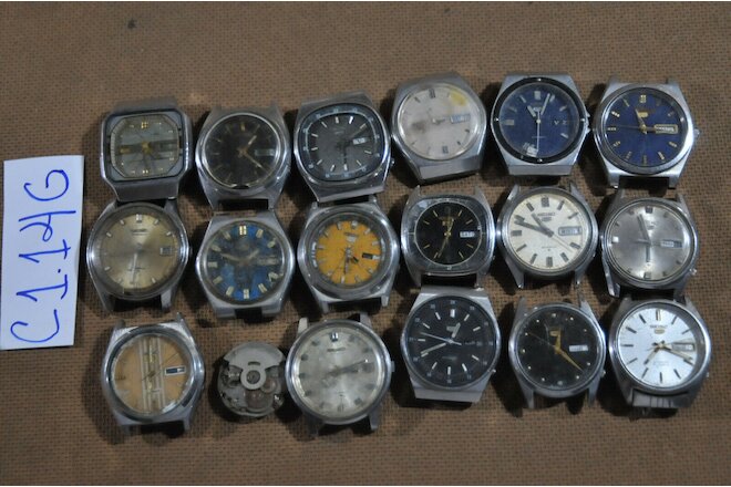 17pc Vintage SEIKO 5 Automatic 6309 6119 7009 7005 Gents Parts Watch AsIs