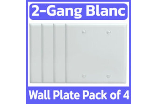 4 Pack White Blank Wall Plate 2-Gang Face Plate No Device Outlet Clear Faceplate