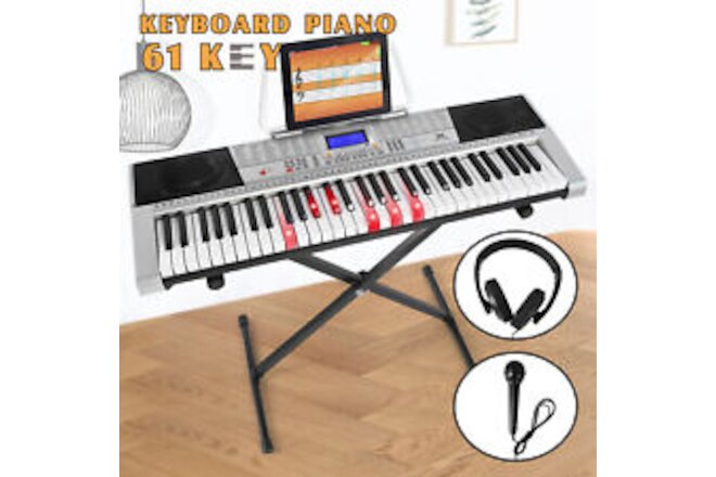 New 61Key Electronic Keyboard Piano Portable Digital Organ Lighted Key Headphone