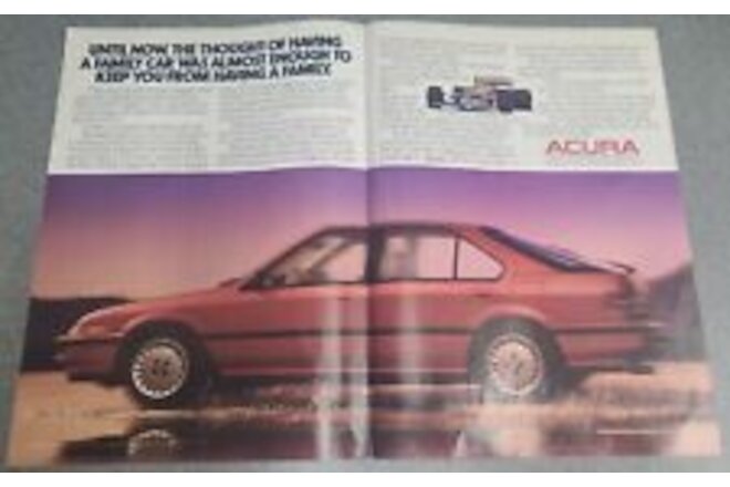 Vintage 1988 ACURA INTEGRA Car Print Ad RED 1980s INDY FORMULA ONE RACING CAR
