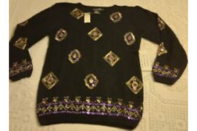 Vintage Pierre Cardin Embellished Beaded Sweater Women’s Medium Black NEW W/TAGS