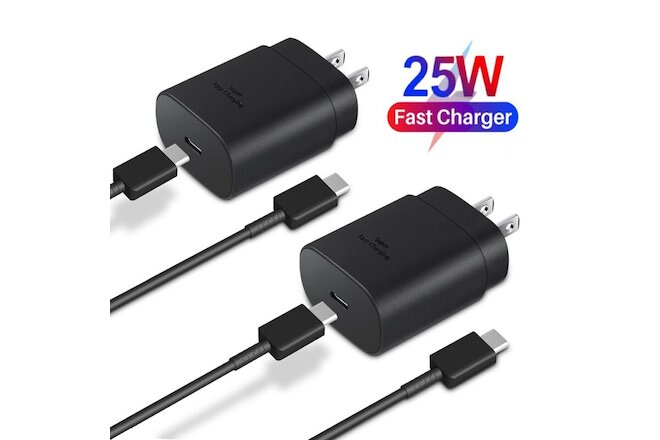 2x GENUINE 25 Watt SUPER Fast Wall Charger & USB-C Cable For Samsung S23 S22 S21