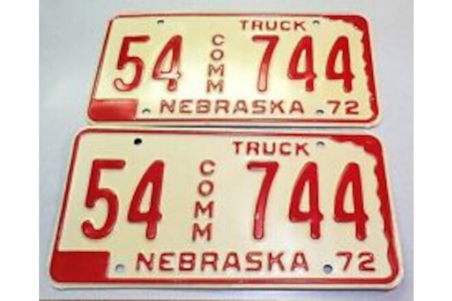 Vintage Nebraska License Plate Set Of Two 1972 Truck Commercial