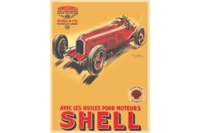 1934 Style Shell Gasoline French Racing Car NEW METAL SIGN: 12x16" Ships Free