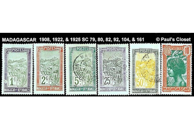 MADAGASCAR 1908 -1925 SC 79, 80, 92 &104 TRANS IN SEDAN CHAIR MNH (2) UNG (2) FV