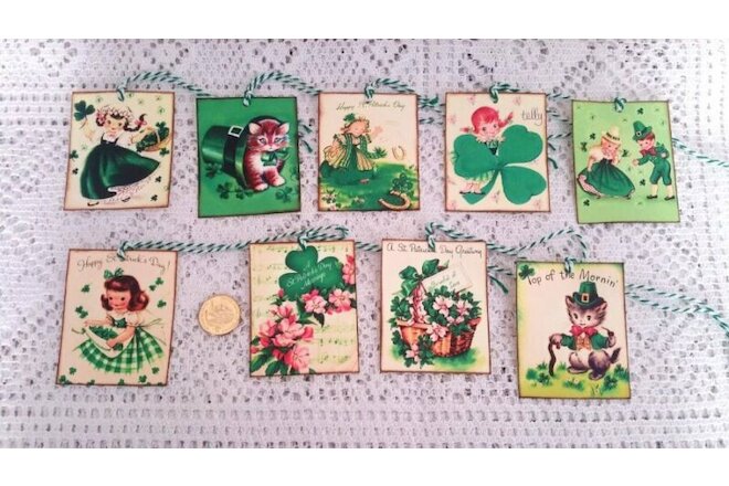 9~St Patrick's Day~Vintage~Retro~Linen Cardstock~Gift~Hang~Tags
