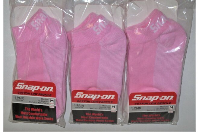 3 PAIRS Snap-On PINK Low Profile Socks MEDIUM 6-10 *FREE SHIP* MADE IN USA *NEW*