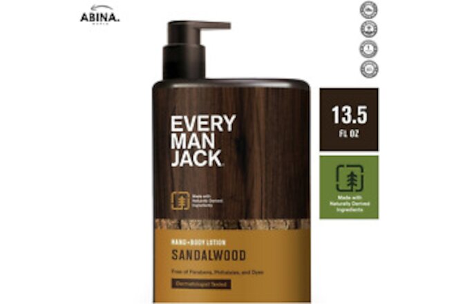 Every Man Jack Sandalwood Hand & Body Lotion - All Skin Types, 13.5oz