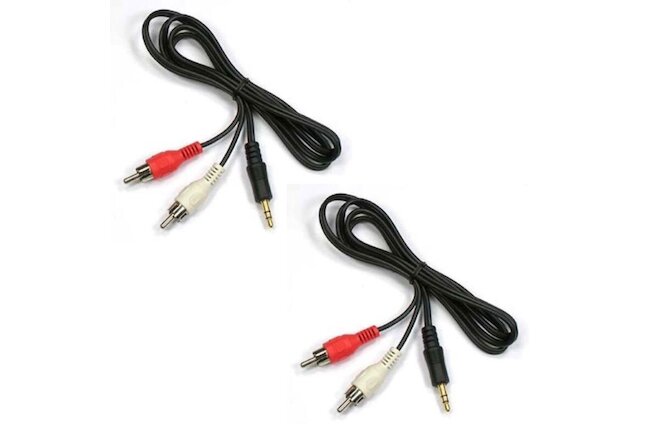 Lot of (2) NEW 6FT 3.5mm AUX Plug to 2 RCA Male Plug Y Audio Stereo Cable