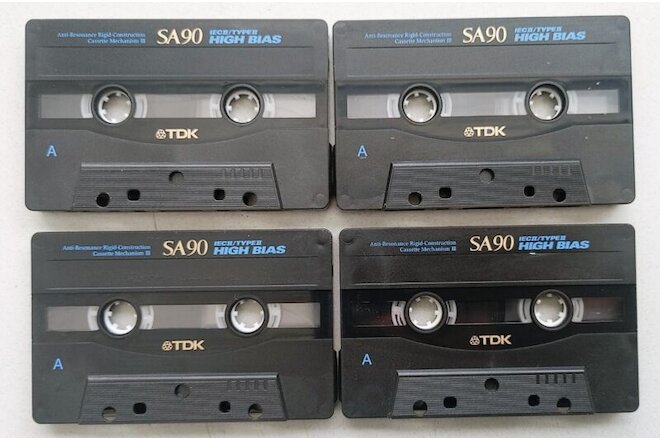 TDK High Bias SA90 Cassette Tapes Professional  Lot 4 Ea.  90 Mins  with Case