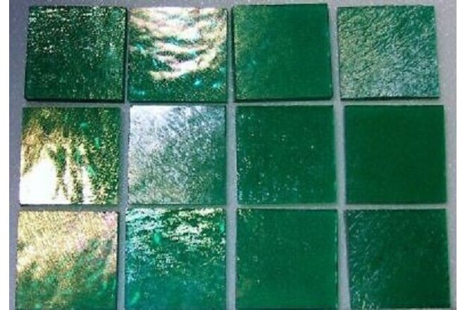 12 TRANSPARENT EMERALD GREEN 1/2"x 1/2" IRIDIZED 3mm BULLSEYE GLASS 90 COE