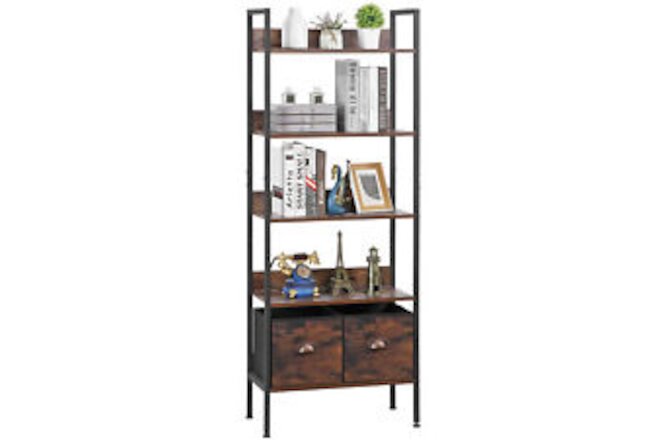 5-Tier Bookcase Modern Open Bookshelf Free Standing Storage Rack Rustic Brown