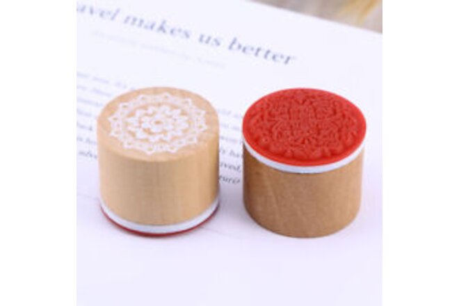 6 Pcs Wooden Stamps Circles Squares Retro DIY Stamps Polymer Clay DIY Craft