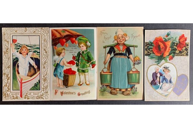 VIntage Lot 4 Valentine Postcards Figures 1906 -1913