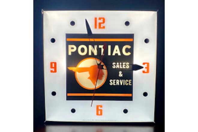 Pontiac Sales& Service Lighted Advertising Pam Clock FREE SHIPPING!