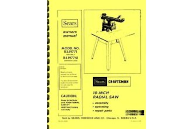Sears Craftsman 113.197751 Radial Saw Owner's Manual