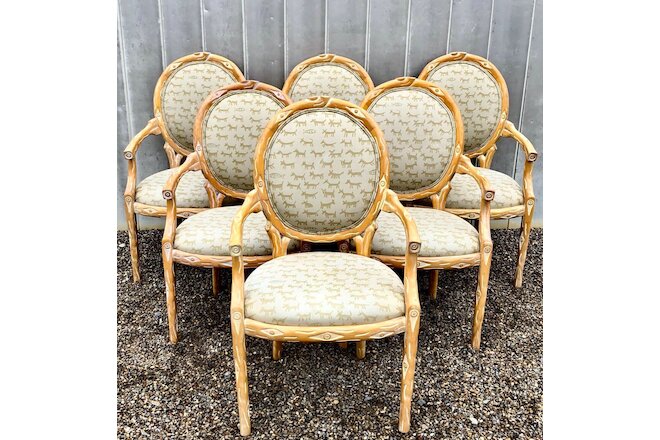 1970s Louis XVI Faux Bois Armchairs With Donghia Upholstery - Set of Six