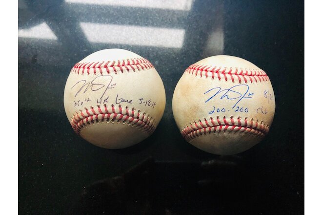 2019 AL MVP MIKE TROUT MILESTONE GAME USED BALLS /250TH HR & 200-200 CLUB SIGNED