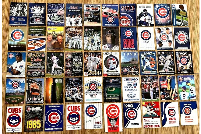 LOT OF FIFTY (50) CHICAGO CUBS POCKET SCHEDULES 1977-2019 - EVERY SEASON