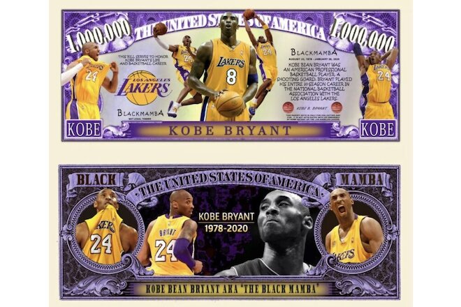 Kobe Bryant LA Lakers NBA Collectible Pack of 5 Novelty 1 Million Dollar Bills