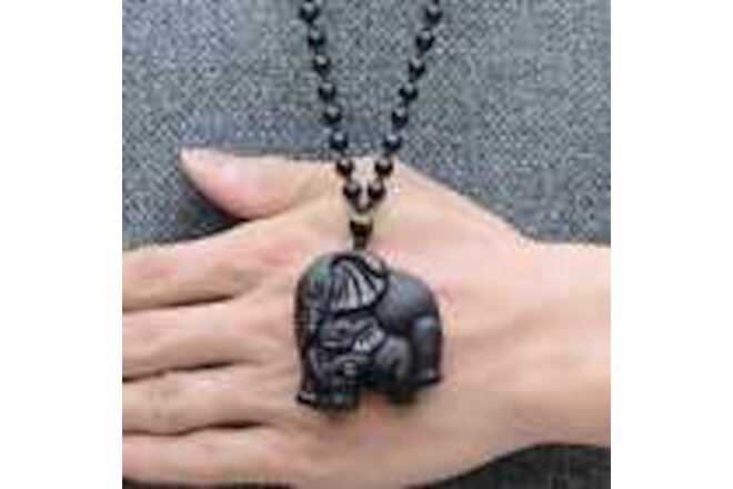 Natural Obsidian Double elephant gemstone pendant necklace Healing Colorful