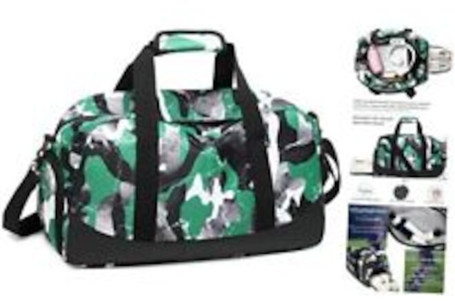 Kids Overnight Duffle Bag Boys Sports Gym Bag with Shoe Compartment Camo Green