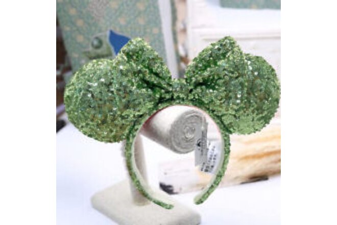 US DisneyParks Green Sequin Bow Exclusive Minnie Mouse Ears Headband Edition