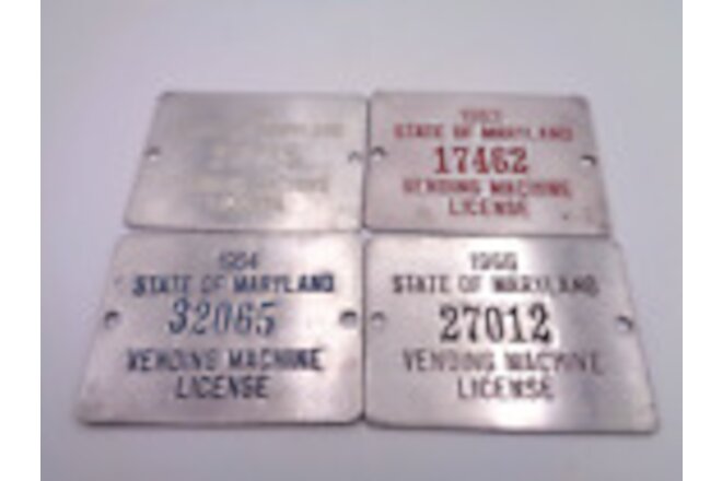 Lot of 4 HTF Antique 1960's Maryland Vending Machine Metal License Plate Tags