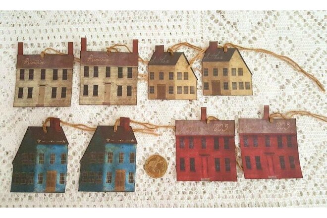 8~Primitive~Saltbox House~Fussy Cut~Linen Cardstock~Gift~Hang~Tags~Ornaments