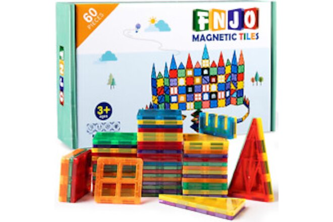 Magnetic Tiles, Magnet Building Set,60 PCS Building Blocks Set STEM Preschool...